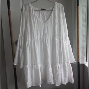 White Trumpet Sleeve Dress